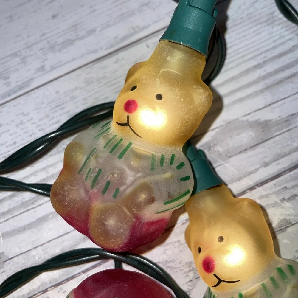 Vintage Holiday Time 10 Lite Glass Teddy Bear String Lights‎ 9.5' Long ALL WORK